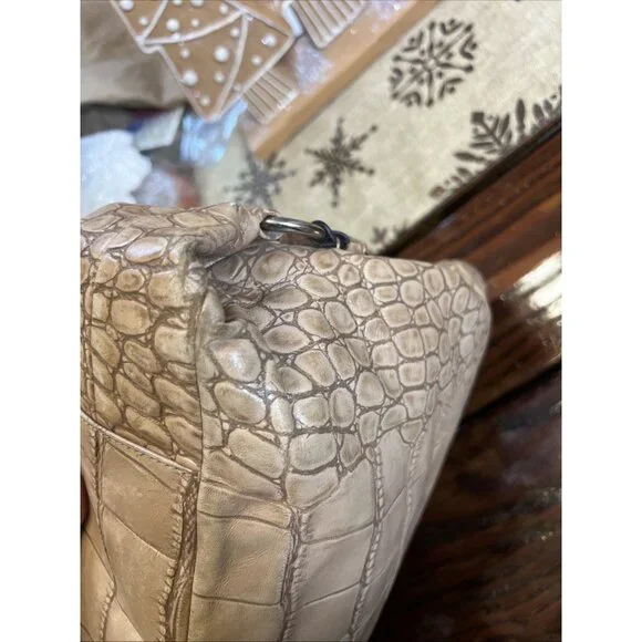 Coach Ashley (2011) Leather Croc Carry all Tote Bag Purse Camel Beige - Picture 7 of 16